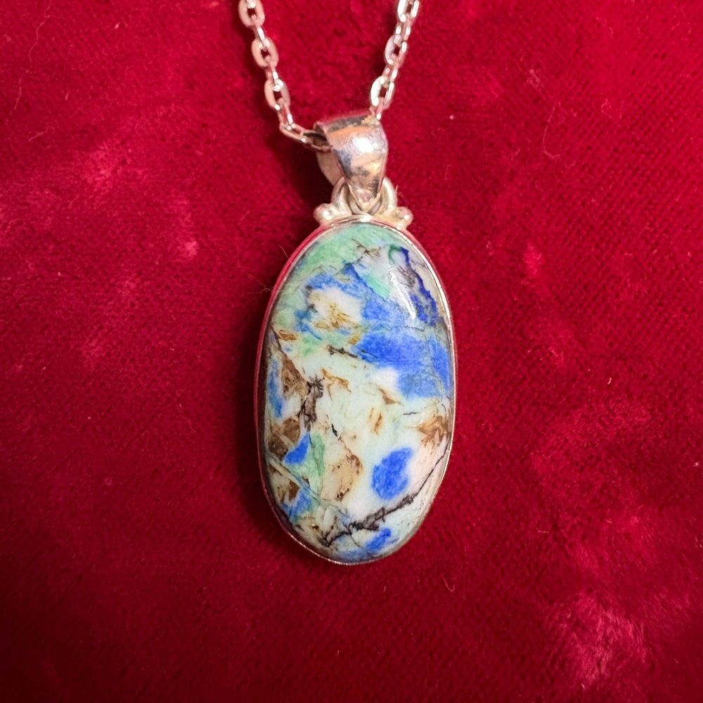 Pendant Turquoise in Azurite Gemstone in 925 Sterling Silver Setting